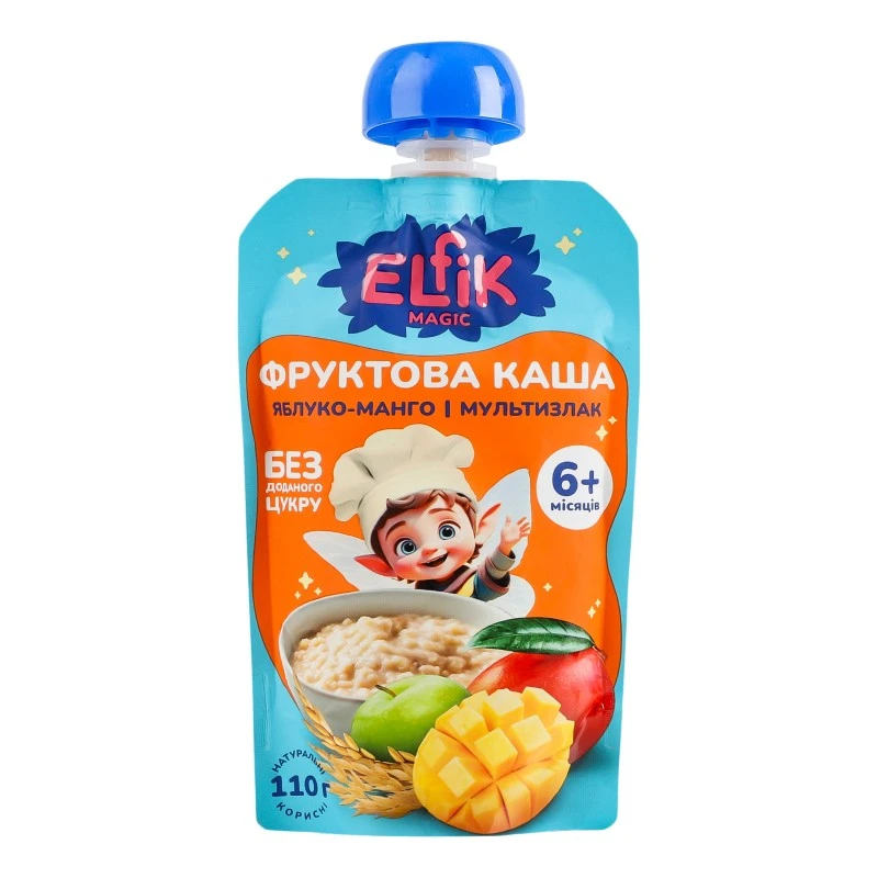 Пюре фруктове яблуко манго мультизлак дой-пак ELFIK Magic, 110 г