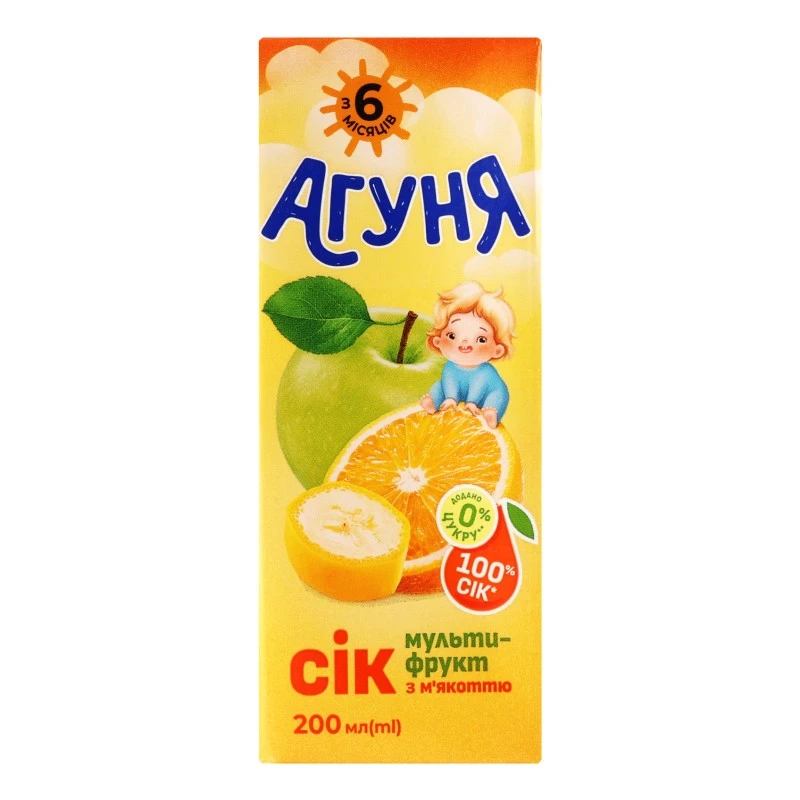 Сок мультифруктовий з м&#039;якоттю стерилізований Агуня , 0.2 л