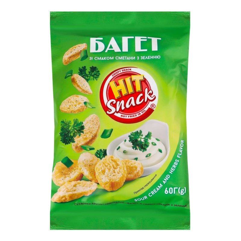 Сухарики зі сметаною та зеленню Hit snack Багет Золоте зерно, 60 г