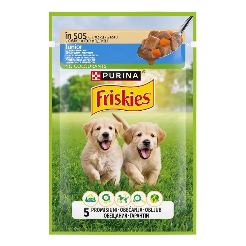 Корм для цуценят з куркою та морквою шматочки у підливі Friskies, 85 г