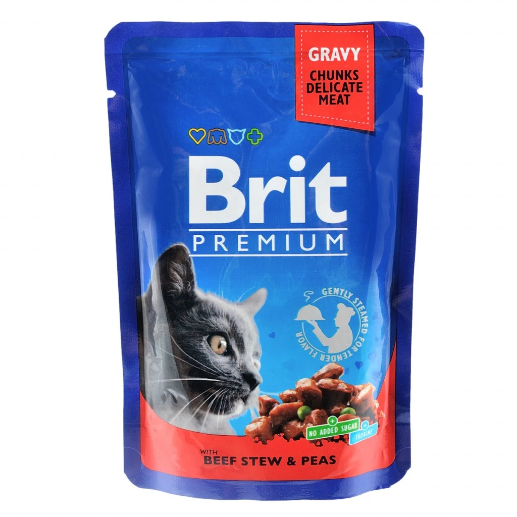 Корм для котів Шматочки тушкованої яловичини та гороху Premium Brit, 100 г