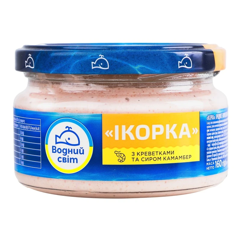Продукт з ікрою океанічної риби креветками та сиром камамбер Ікорка Водний світ, 160 г