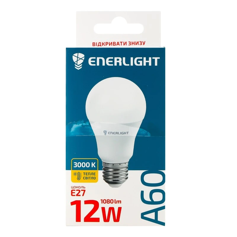 Лампа світлодіодна 12W 1080lm E27 3000K A60 Enerlight, шт