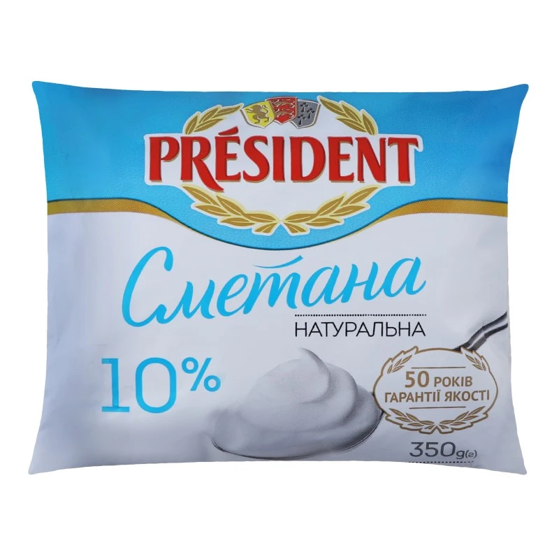 Сметана 10% President, 350 г