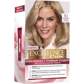 Фарба для волосся дуже світло-русявий попелястий 9.1 Excellence L&#039;Oreal Paris, 1шт