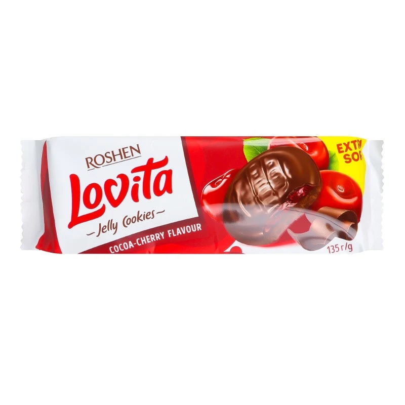 Печиво з желейною начинкою Cocoa-cherry Lovita Jelly Cookies Roshen, 135 г