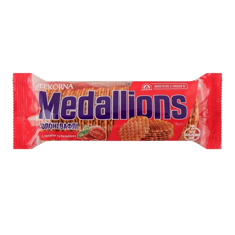 Вафлі солоні з томатом та базиліком Medallions Lekorna м/у 90г