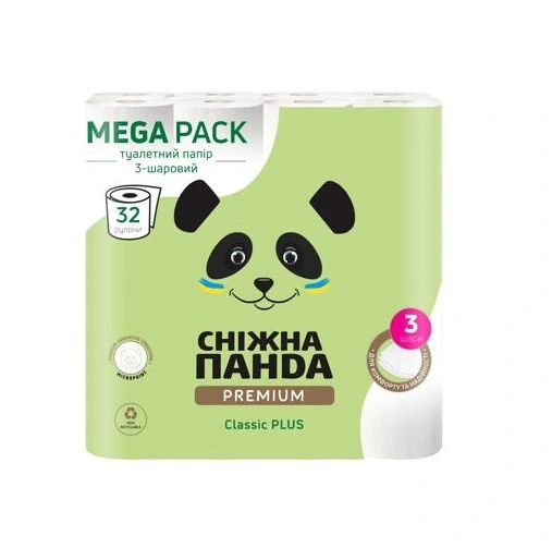 Папір туалетний 3-х шаровий Classic Plus Premium Сніжна панда 32шт