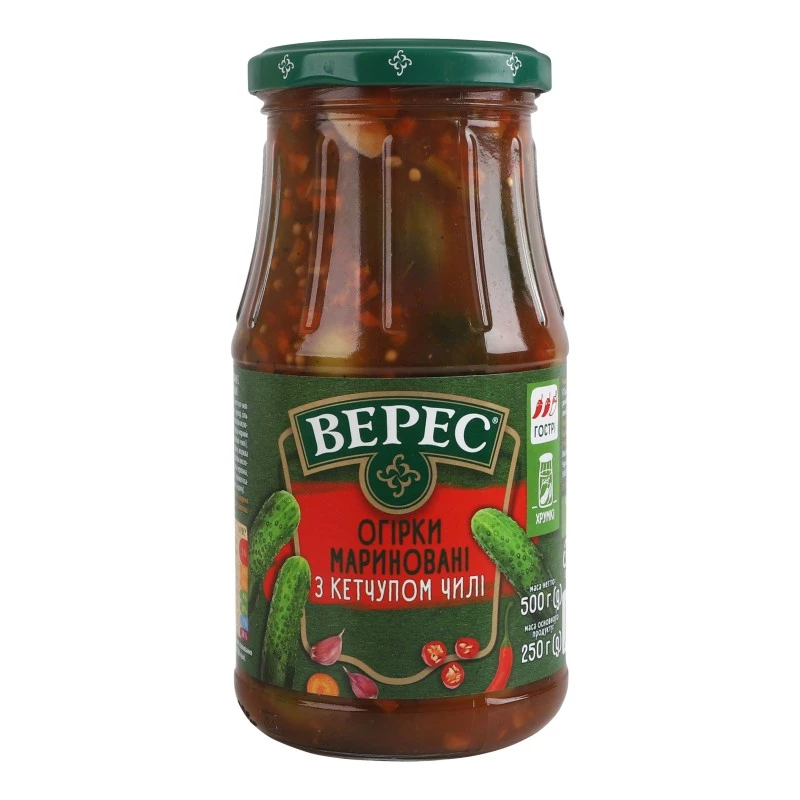Мариновані огірки з кетчупом чили Верес, 500 г