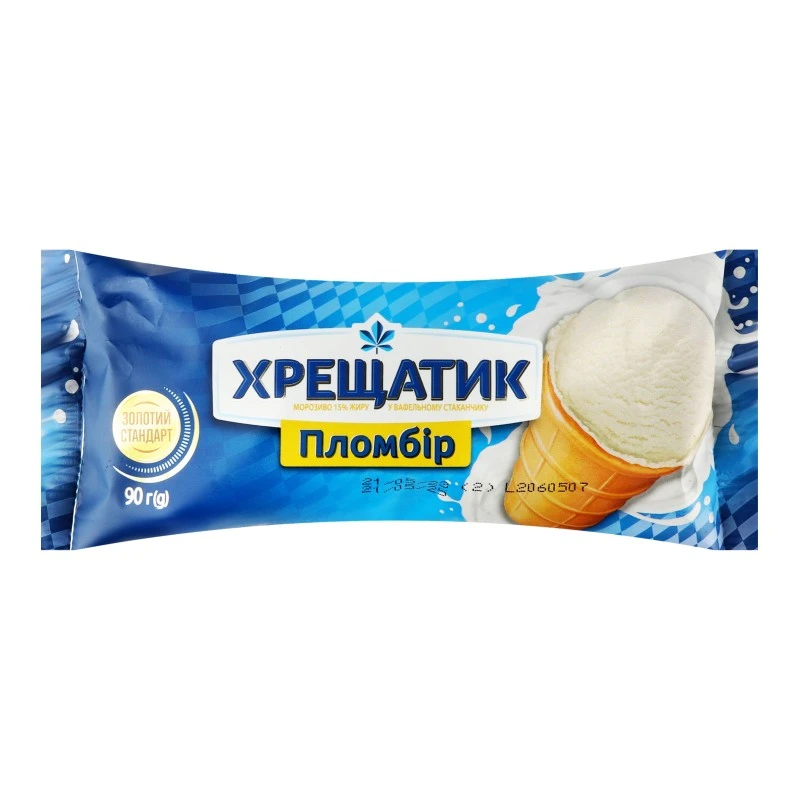 Морозиво 15% пломбір у вафельному стаканчику Золотий стандарт Хрещатик м/у 90г