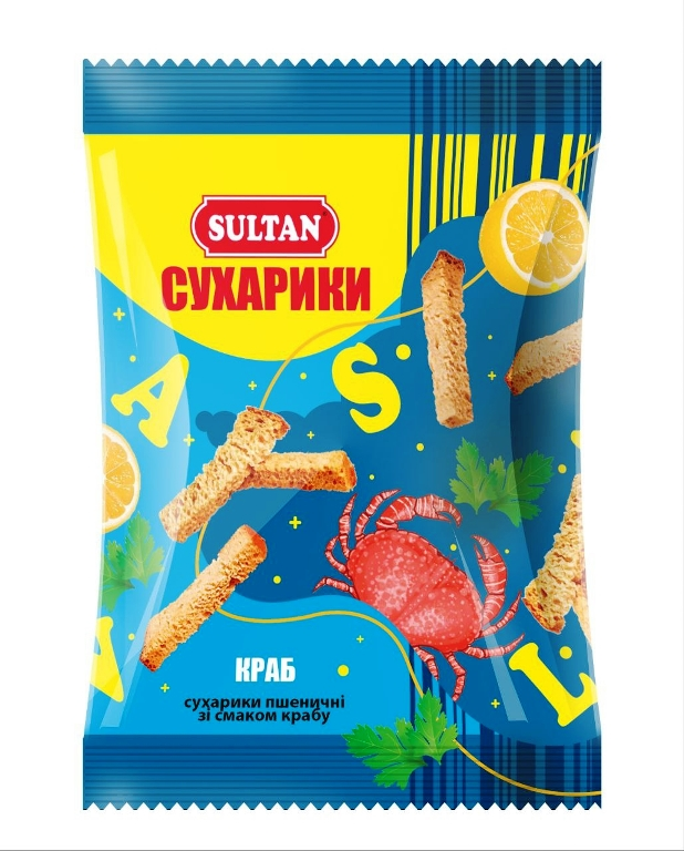 Сухарики пшеничні зі смаком краба Sultan, 90 г