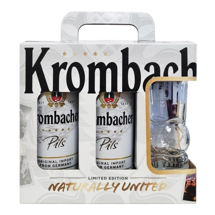 Набір Футбол Пиво світле Pils Krombacher 5х0.5л + келих 0.2 л, 1 шт