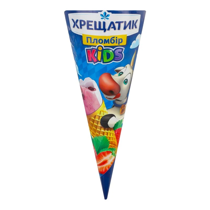 Морозиво пломбір зі смаком Полуниця-Ваніль Kids Хрещатик, 80г
