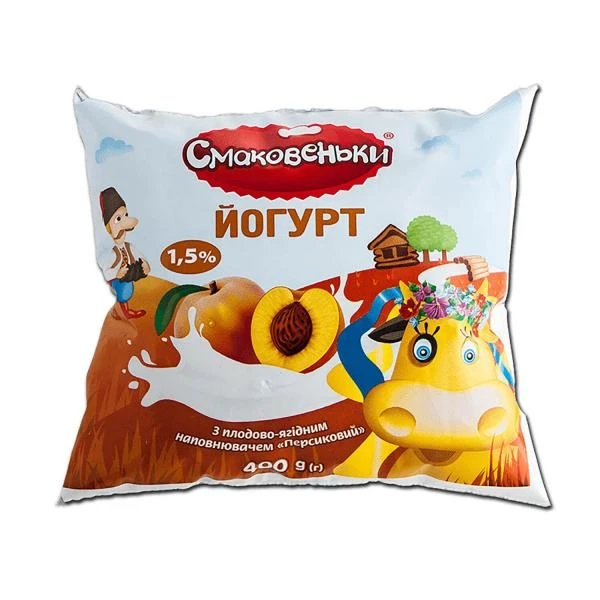 Йогурт 1.5% зі смаком персика Milkin, плівка 400г