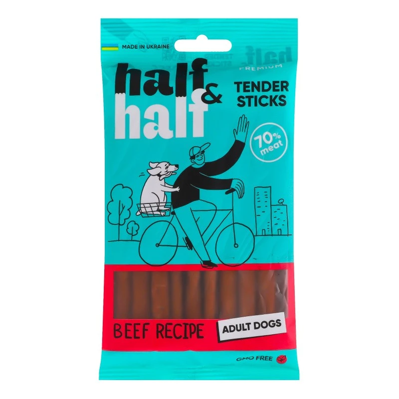Ласощі м&#039;ясні палички для дорослих собак з яловичиною Tender sticks Premium Half&amp;Half м/у 100г