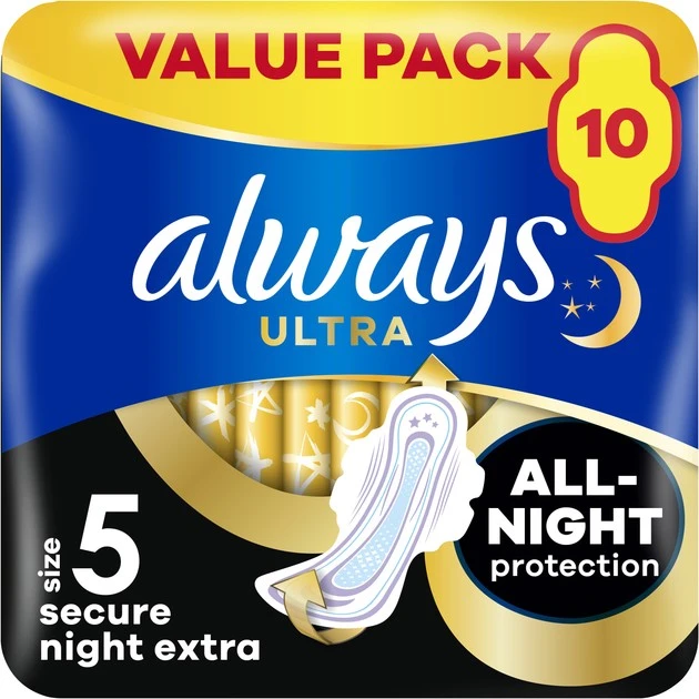 Прокладки гігієнічні Ultra Secure Night Extra Always, 10 шт/уп.