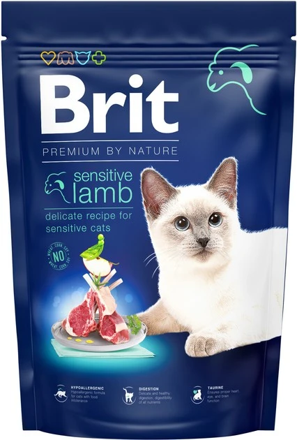 Корм сухий Brit Premium by Nature Cat Sensitive для котів із чутливим травленням з ягням 1.5 кг