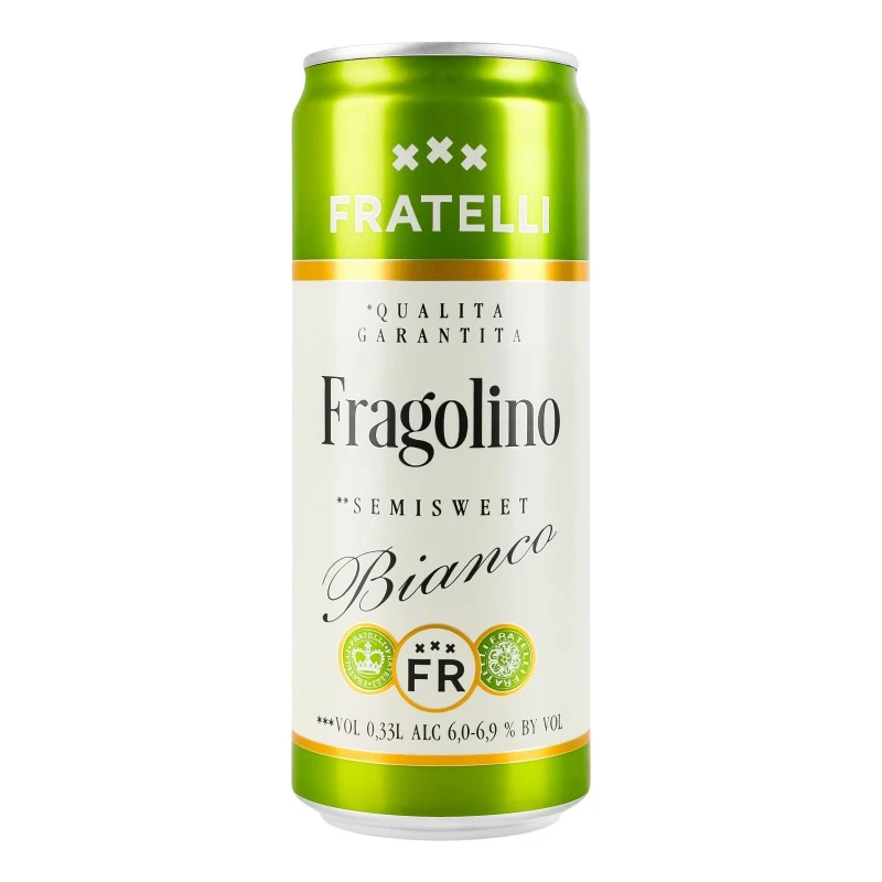 Напій винний ігристий білий напівсолодкий Bianco Fragolino ж/б Tairovo, 0.33 л