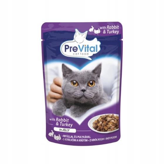 Корм для котів желе з кроликом та індичкою PreVital,100 г