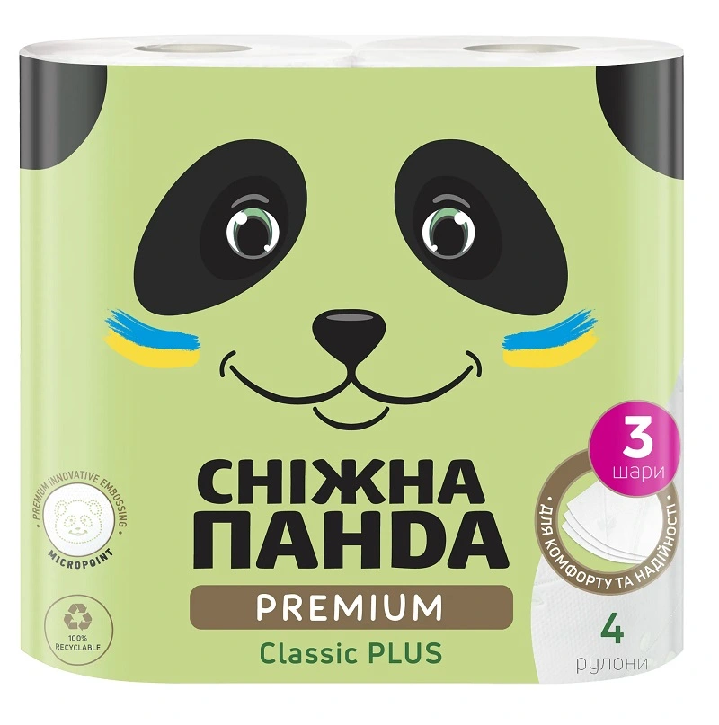 Папір туалетний 3-х шаровий Classic Plus Premium Сніжна панда 4шт