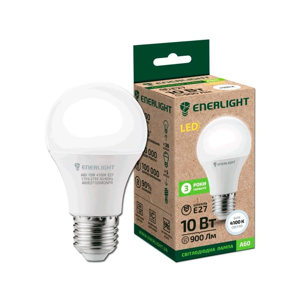Лампа світлодіодна 15W E27 4100K A60 Enerlight, шт