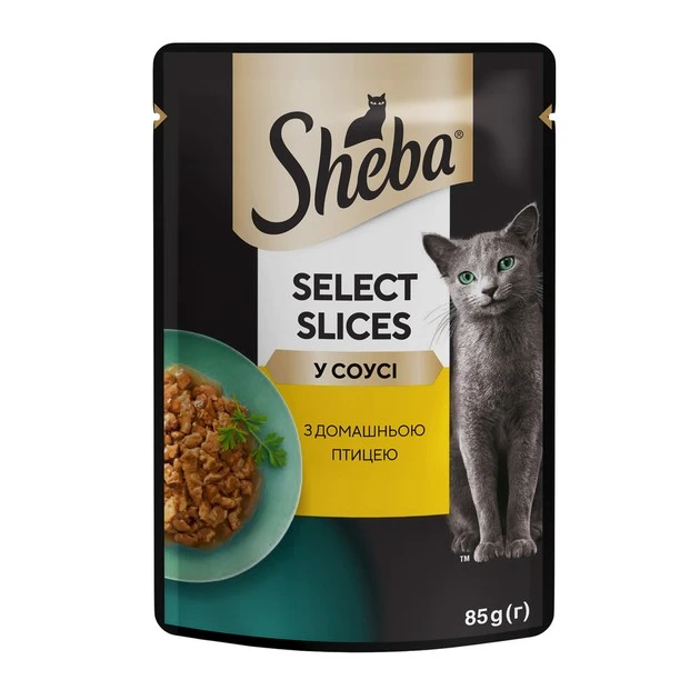 Корм консервований для дорослих котів З домашньою птицею в соусі Select Slices Sheba д/п 85г