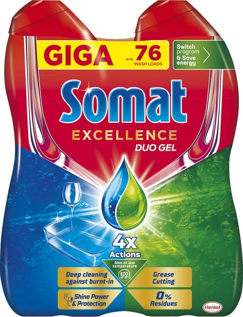 Упаковка гелів для миття посуду в посудомийній машині Somat Excellence Duo Gel Антижир 684 мл + 684
