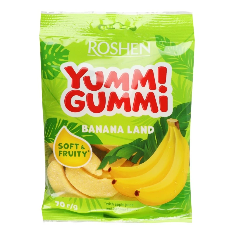 Цукерки желейні зі смаком банану Banana Land Yummi Gummi Roshen, 70 г