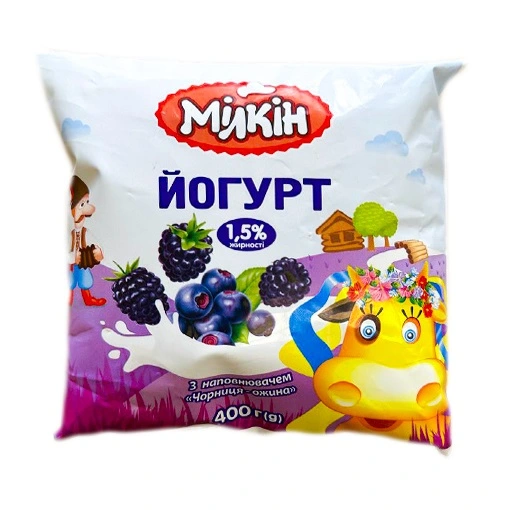 Йогурт 1.5% зі смаком чорниця-ожина Milkin 400г