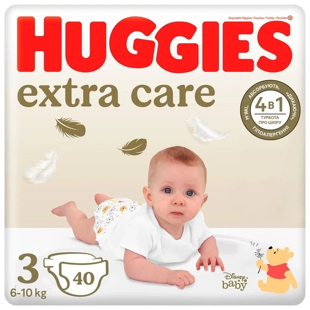 Підгузки для дітей 6-10 кг 3 Extra Care Huggies, 40 шт/уп.