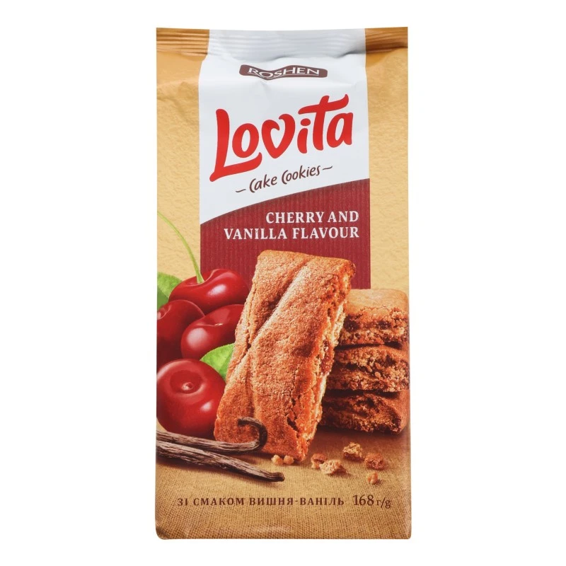 Печиво з вишнево-ванільною начинкою Lovita Cake Cookies Roshen, 168 г