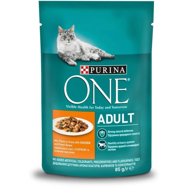 Корм для котів з куркою та зеленою квасолею в соусі Purina One, 85 г