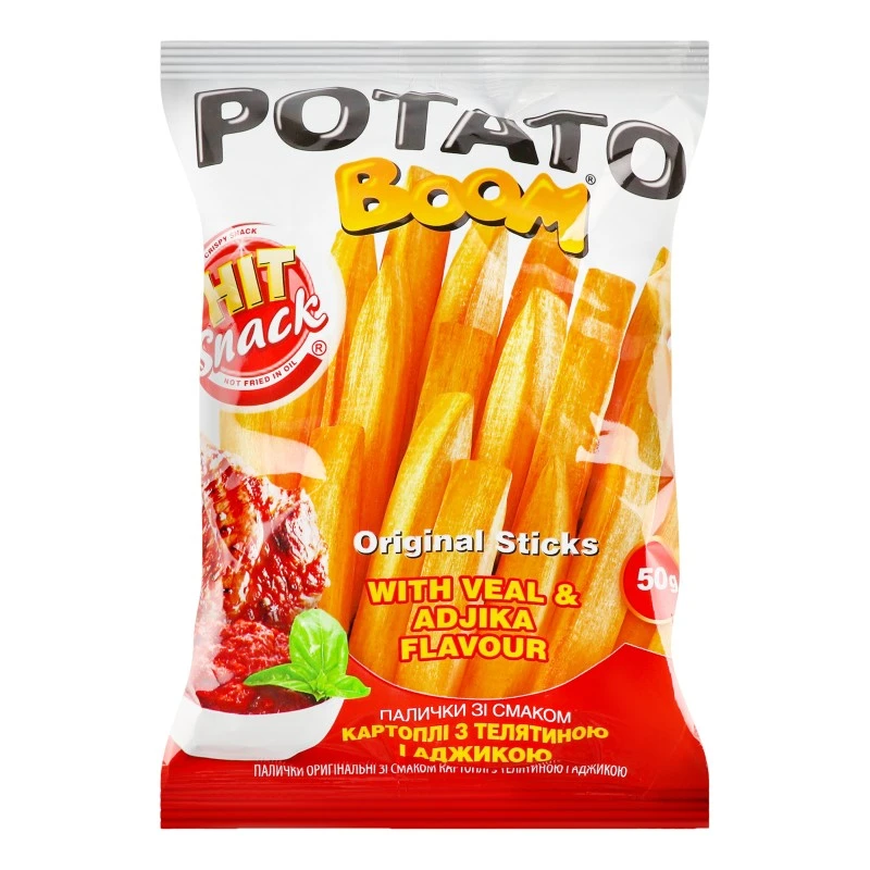 Кукурудзяні палички зі смаком картоплі з телятиною та аджикою Potato Boom, 50 г