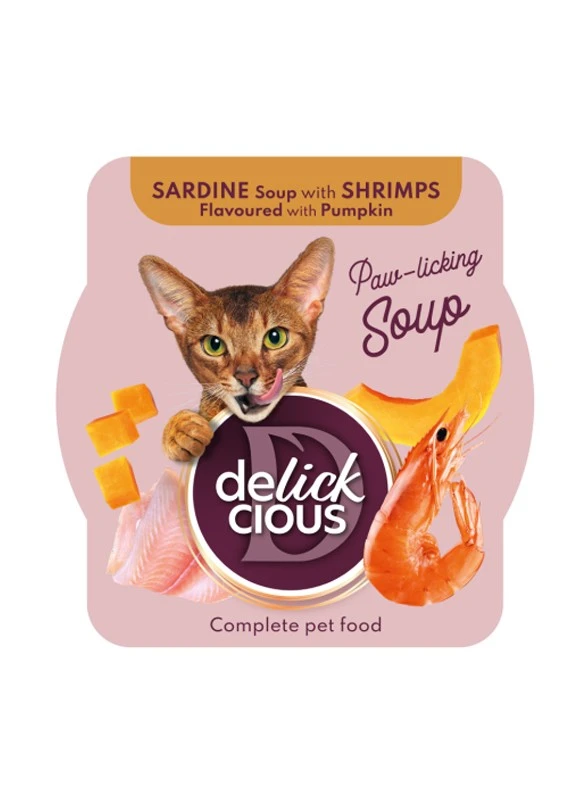 Корм для котів суп з сардиною креветкою та шпинатом  Delickcious, 80 г