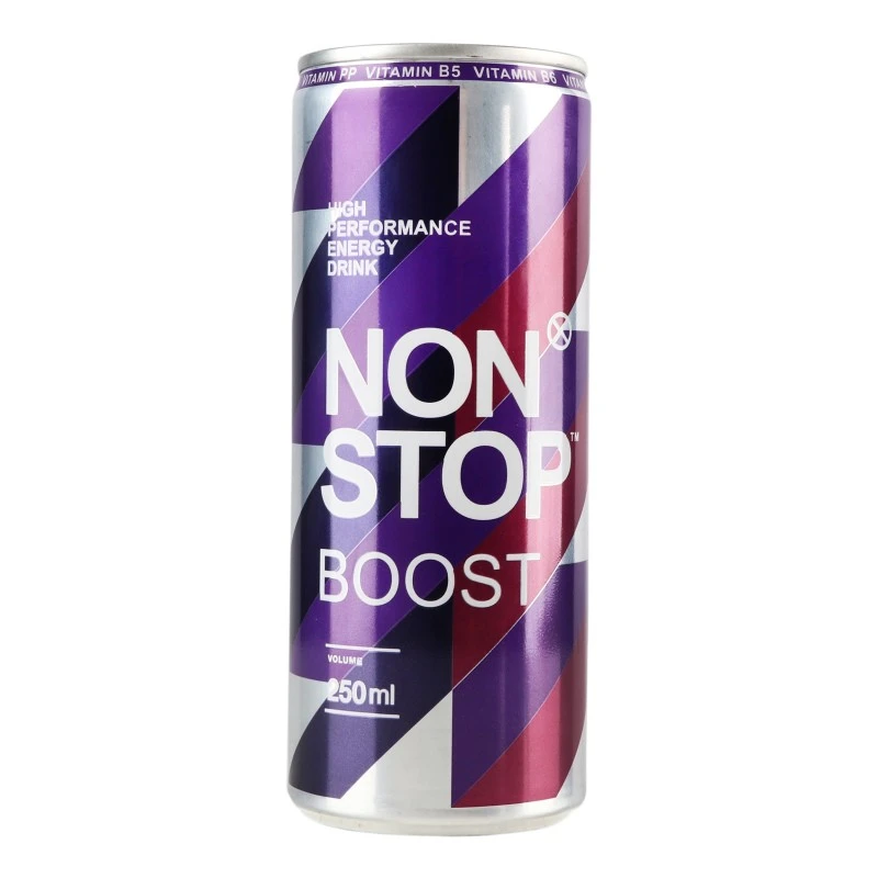Напій енергетичний б/а газований ж/б Boost Non Stop, 0.25 л