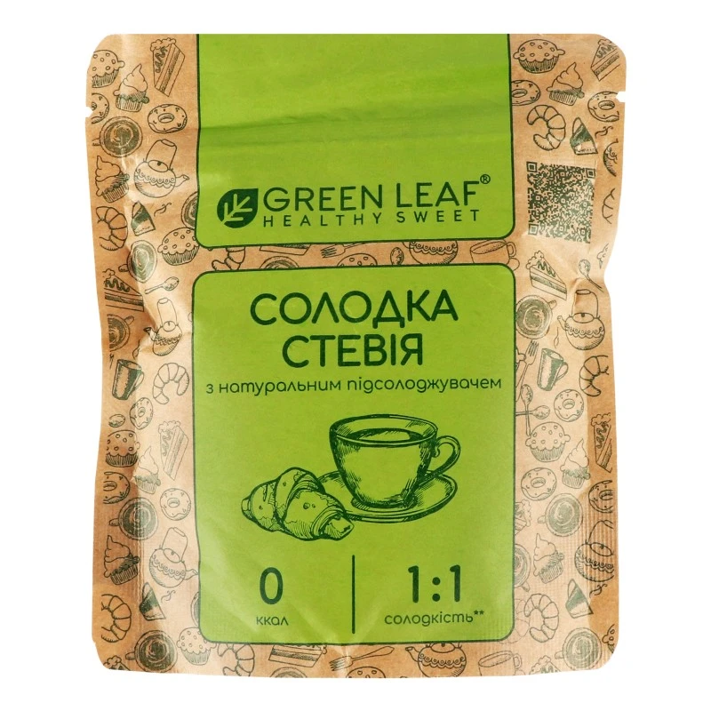 Стевія солодка з натуральним підсолоджувачем 1:1 Green Leaf д/п 100г
