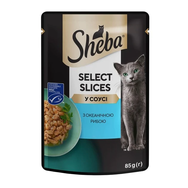 Корм консервований для дорослих котів З океанічною рибою в соусі Select Slices Sheba д/п 85г