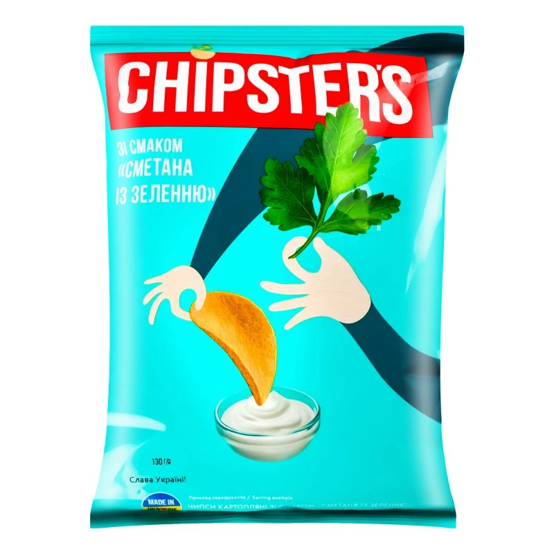 Чіпси зі смаком сметани і зелені Chipster&#039;s, 130 г