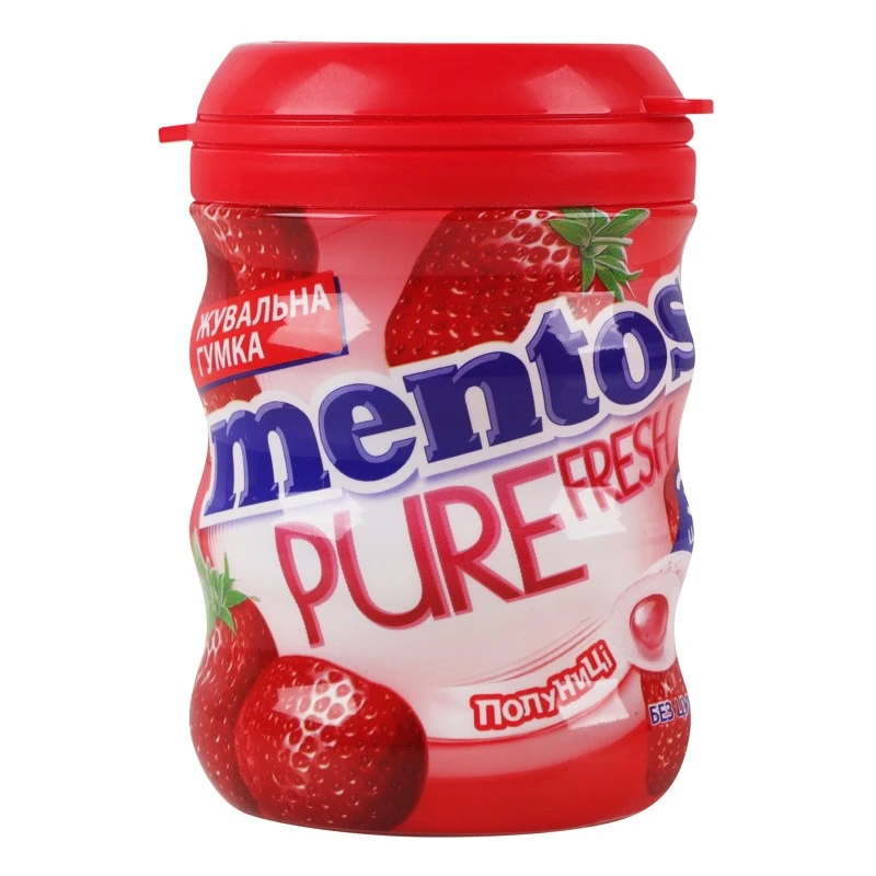 Гумка жувальна Mentos PF Roll М&#039;ята полуниця банка Perfetti Van Mele, 56 г