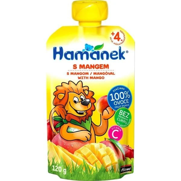 Пюре для дітей від 4міс з яблук і манго з вітаміном С Hamanek д/п 120г