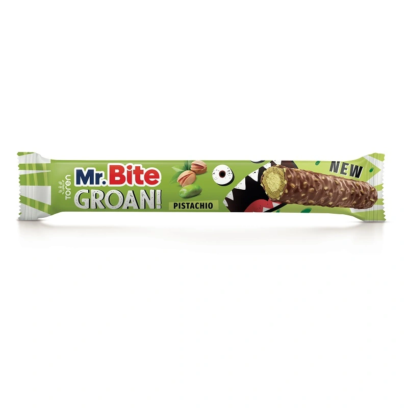 Вафельні трубочки з фісташковим кремом та молочним шоколадом Mr.Bite, 28 г