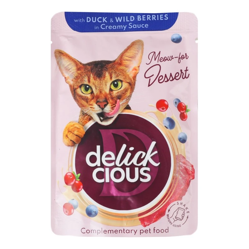 Корм для котів пластівці з качкою та ягодами у соусі Delickcious, 80 г
