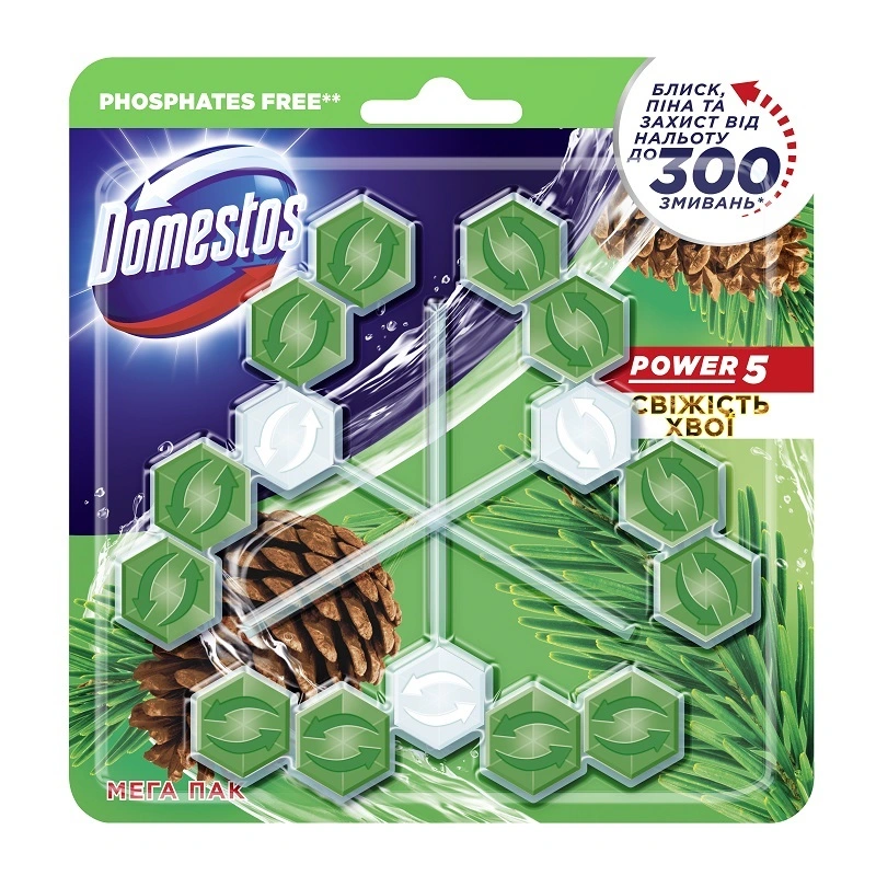 Блок для очищення унітазу Свіжість Хвої Power 5 Domestos, 3 шт/уп.