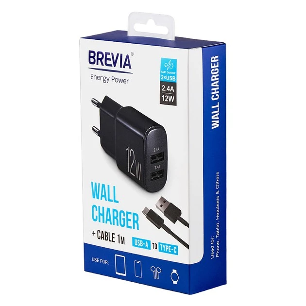 Зарядний пристрій ePower 12W 2xUSB-A Brevia, шт