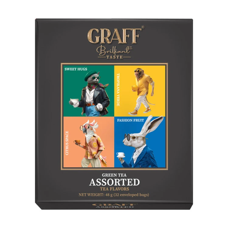 Чай зелений байховий асорті Assorted tea flavors Graff, 32 пак