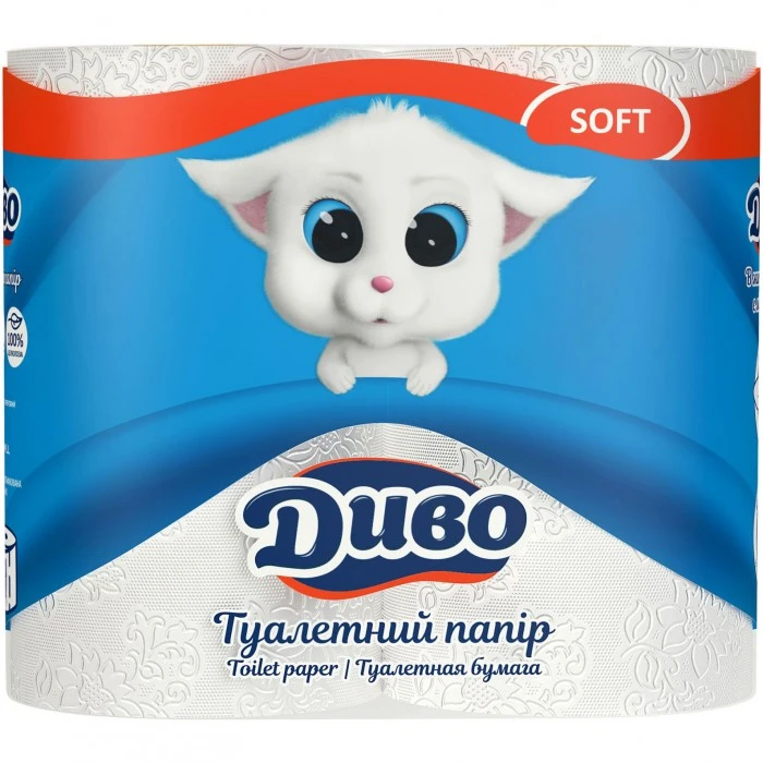 Туалетний папір 2-х шаровий Soft Диво, 4 шт/уп.