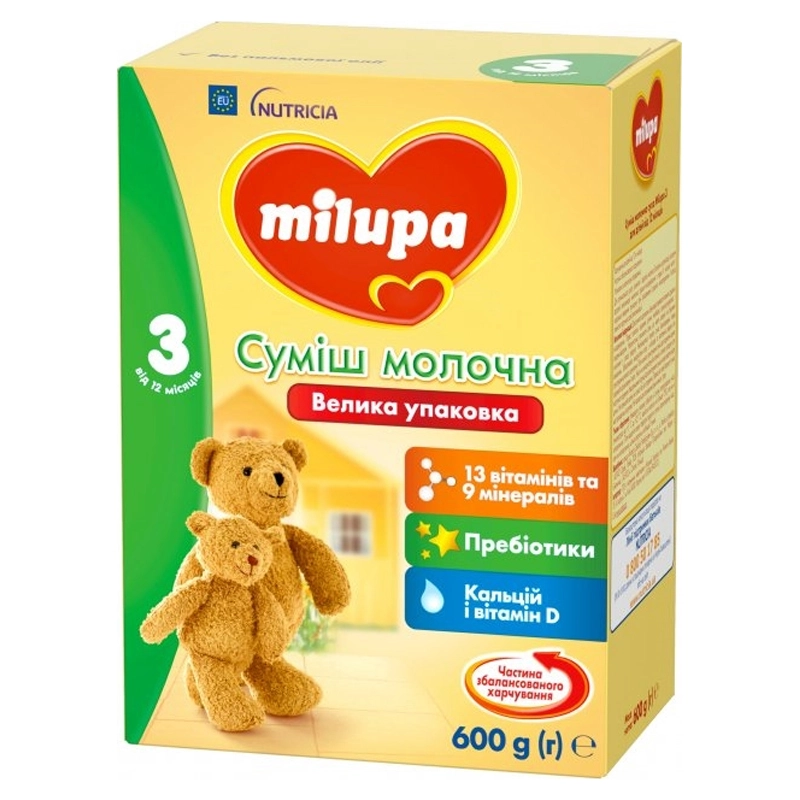 Суміш молочна суха для дітей від 12міс Дитяче молочко 3 Milupa к/у 600г
