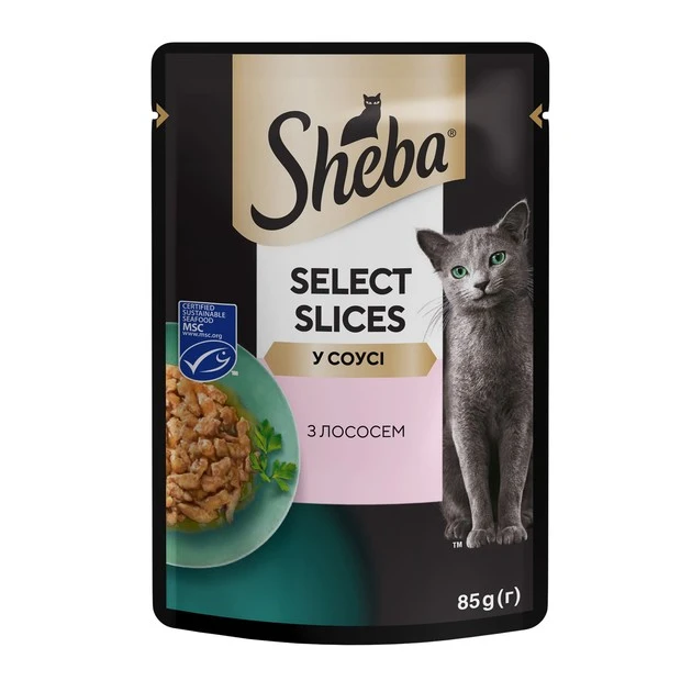 Корм консервований для дорослих котів З лососем у соусі Select Slices Sheba д/п 85
