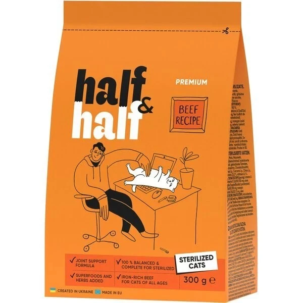 Корм сухий повнораціонний для стерилізованих котів Beef recipe Premium Half&amp;Half м/у 300г