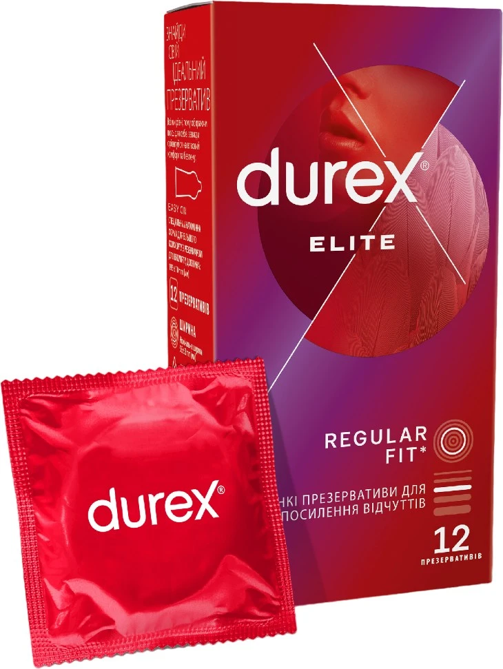 Презервативи латексні з силіконовим змазкою Elite Durex, 12 шт/уп.